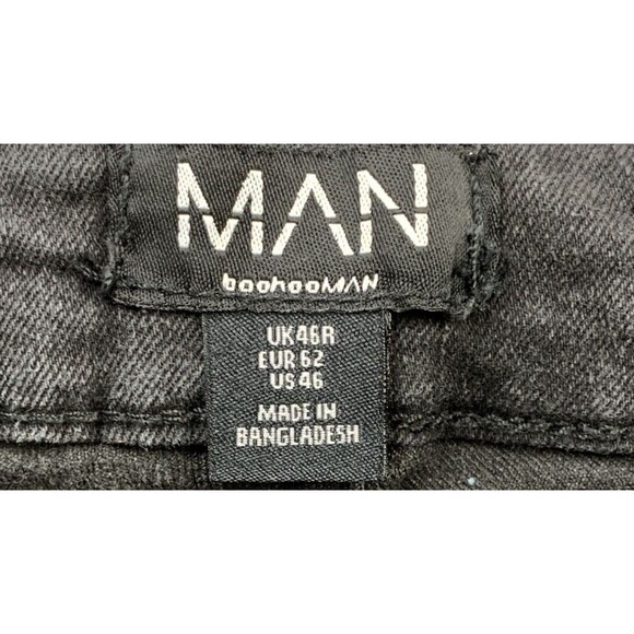 Man Boohoo Man Denim Buttonfly Jeans Men's Size 46x30 Black Dark Wash Distressed - Picture 3 of 14